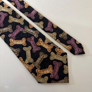 A Rogers Dog Bone Print Tie Black Mens Polyester Necktie Office Fun Dog Lover